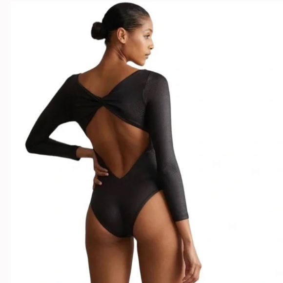 ONIA Athena Black Textured Crocodile Long Sleeve One Piece Surf Swim Suit - Picture 2 of 4